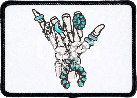 Turquoise Skeleton Hand Iron On Patch