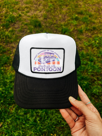 What Happens On The Pontoon Stays On The Pontoon Trucker Hat