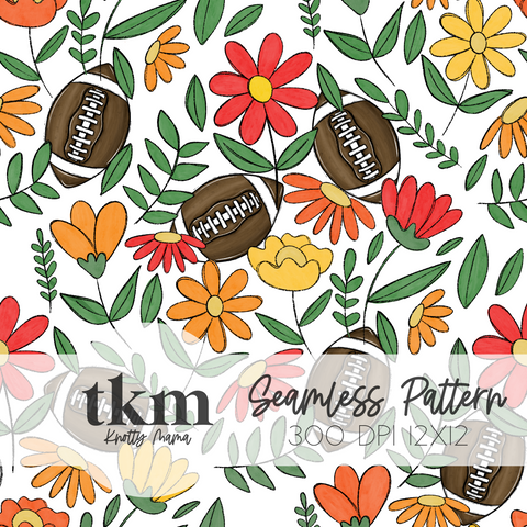 Yellow and Red Floral Football Seamless Pattern EXCLUSIVE